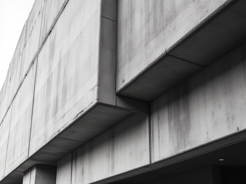 Fachada de edificio brutalista con sombras dramáticas